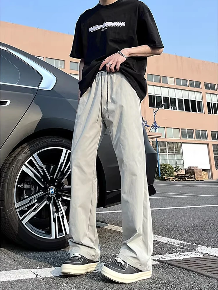 Calças de Secagem Rápida em Nylon Americano Cinza para Homens, Verão, Finas, Três Provas, Soft ell, Corte Reto, Slimming, C...