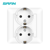 SRAN EU Standard Dual Sockets Wall Electrical Outlets, 82*82mm Flame Retardant Plastic Panel, 16A 250V Power Socket ES RU DE