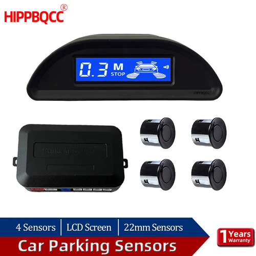 HIPPBQCC Kit de sensores de aparcamiento para coche, pantalla LCD Parktronic automática, retroiluminación, sistema de Monitor de Radar de respaldo inverso, 4 sensores, 12V, 4 colores