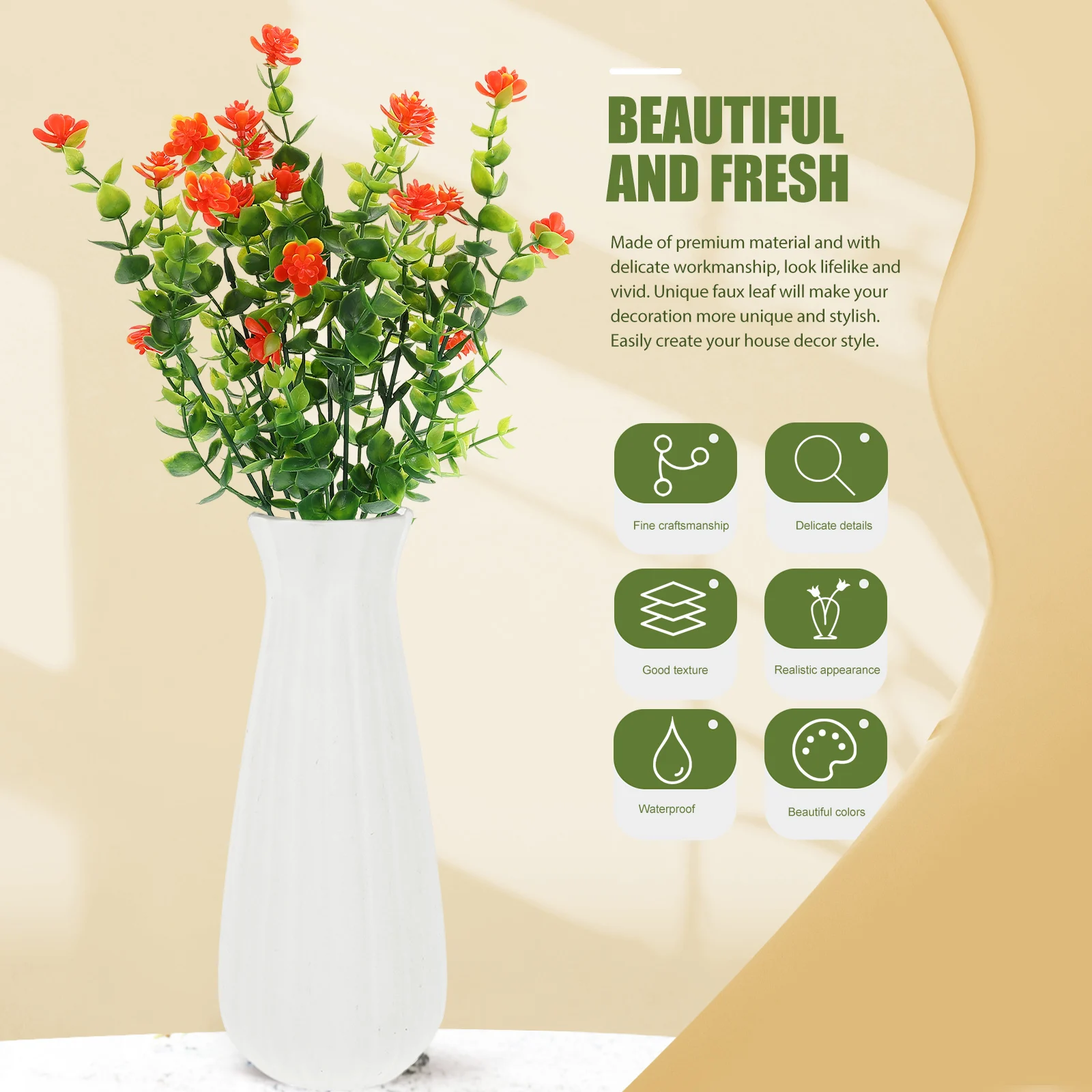 

6Pcs Artificial Eucalyptus Branches Decorative Stems Natural Decor Stylish Leaf Design Eucalyptus Adorn