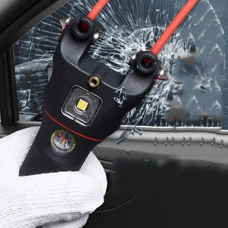 NEW Multi Functional Mini Portable Slingshot Outdoor Laser/Flashlight/Lighter/Hammer/Cutting Fishing Hunting Camping Tools