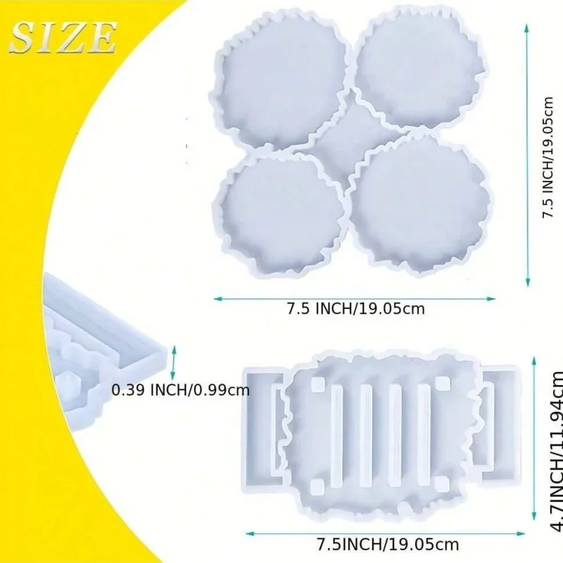 2 Coaster Resin Set Epoxy Molds Holder Kit With Stand Silicone Mold Cup Mat Casting DIY Crafts Home Decorations Making Tools