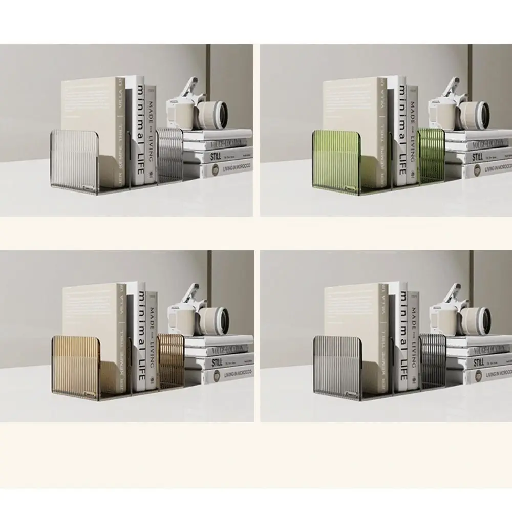 

Three-Compartment Transparent Bookends Reusable Stackable Desktop Bookshelf Thicken Space Saving Documents Stand Stationery
