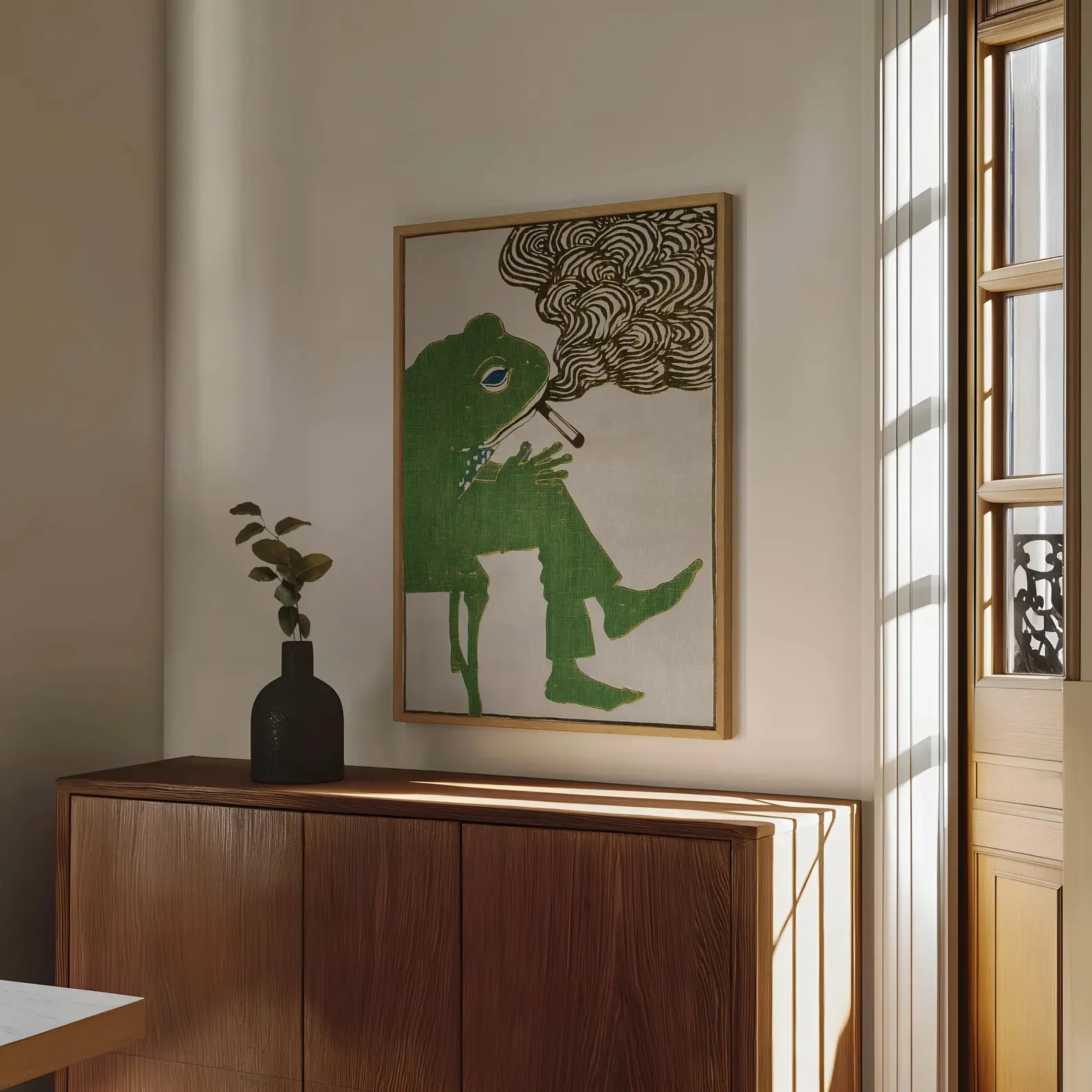 Home Wall Decor Aesthetic Poster Frog Smoking a Cigarette Vintage Poster Art Retro Whimsical Print Funny Animal Wall Decor