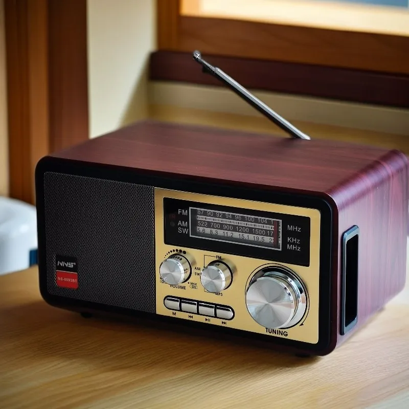 Classic Wooden Radio with All Band Reception Bluetooth Wireless Audio U Disk TF Card Playback Retro Style for Home Office