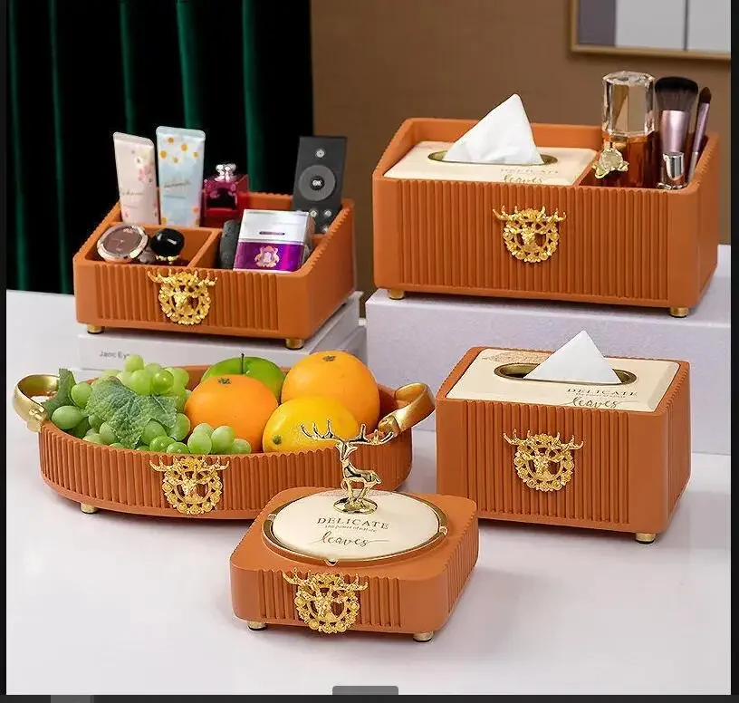 

Металлическая коробка для хранения из смолы с оленем, коробка для салфеток, блюдо с фруктами, пепельница, многофункциональная коробка для хранения, домашний органайзер, лоток для хранения, мусорный бак