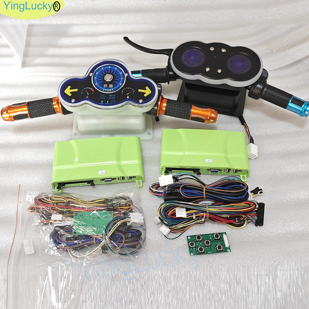 

Arcade Super Motorcycle Simulation Racing Video Game Kit, DIY Set Includes Motherboard and Wires, LED Handlebars with Gauges