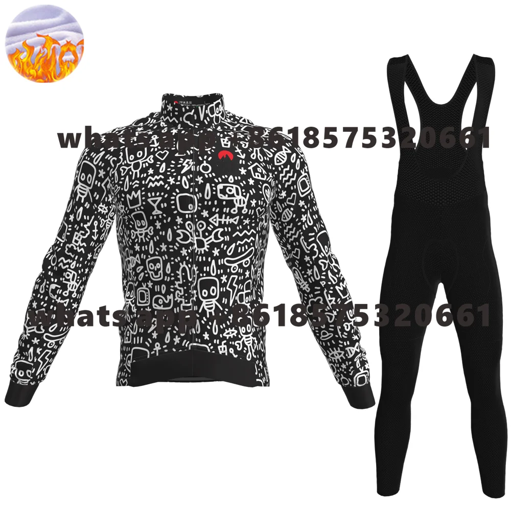 Slopline Winter Thermal Fleece Cycling Clothes Men\'s Jersey Suit Outdoor Riding Bike Jersey Mtb Clothing Bib Long Pants Set 2022