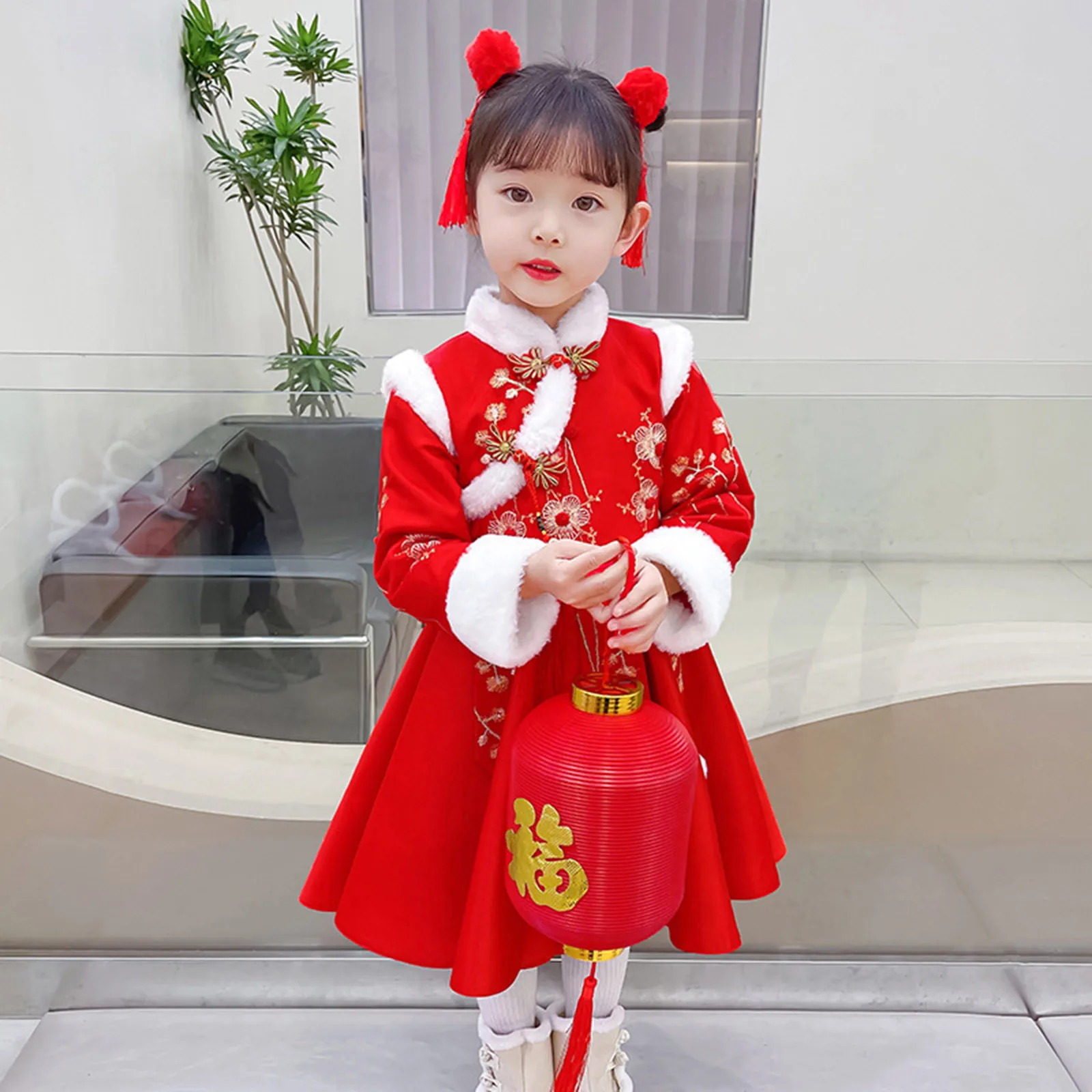 Toddler Year Chinese Suit Kids Thick Girls Warm Baby Princess Tang Clothes Dresses Girls Little Girls Christmas Dresses