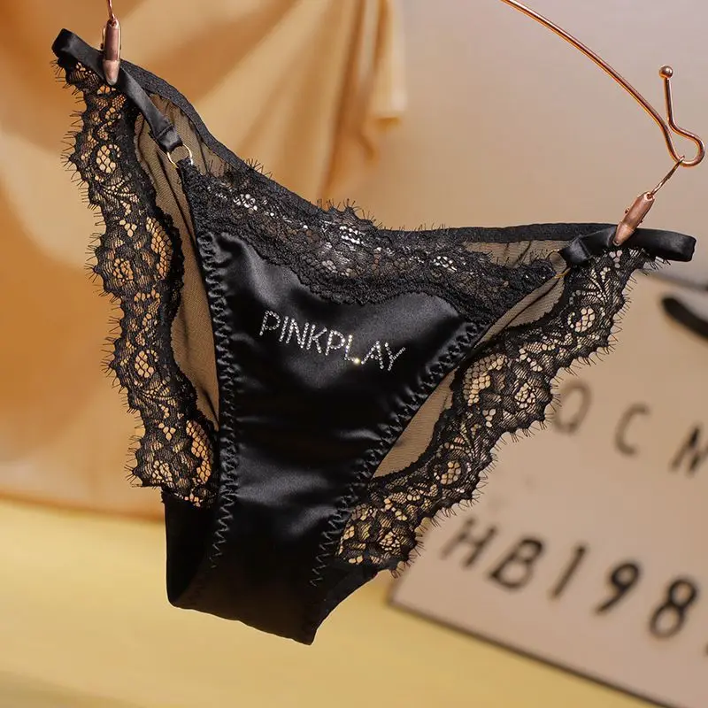 Ladies Underwear Lace Sexy Diamond Jewelry Breathable Comfortable Big Size Low Waist Triangle High Elastic Satin Women Panties