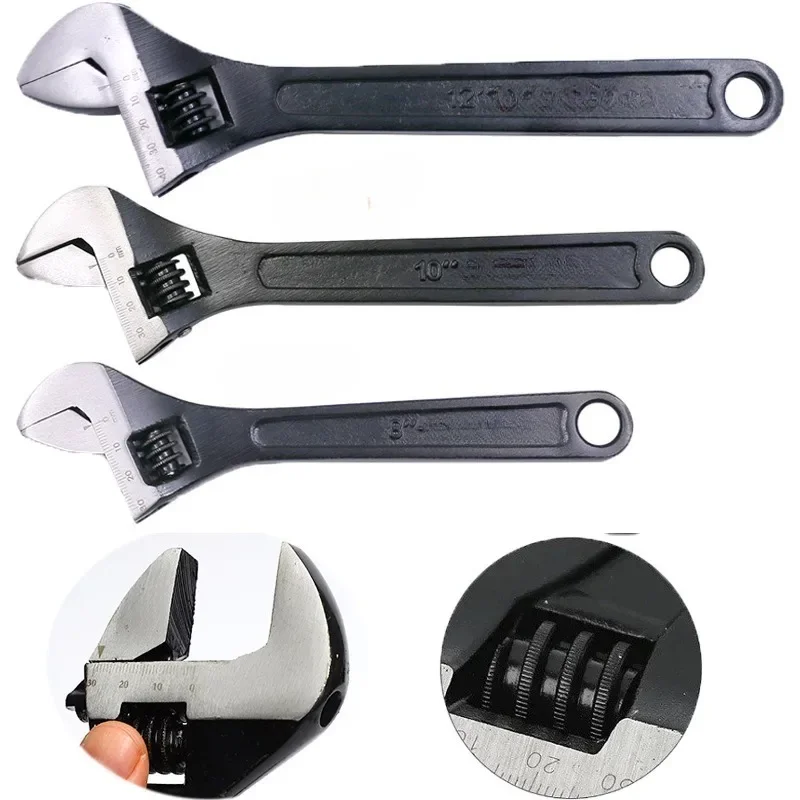 Adjustable Wrench Large Openin Long Handle Universal Spanner Clamp Wrench CR-V Steel Mechanical Workshop Hand Repair Tools