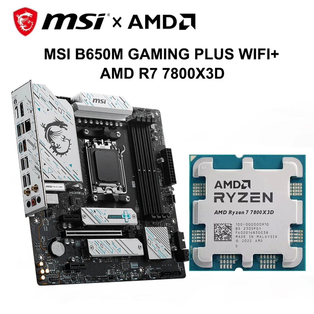 

AMD Ryzen 7 7800X3D CPU+MSI B650M GAMING PLUS WIFI Motherboard Kit B650 DDR5 Socket AM5 192GB 8-Core 16-Thread Gaming Processor