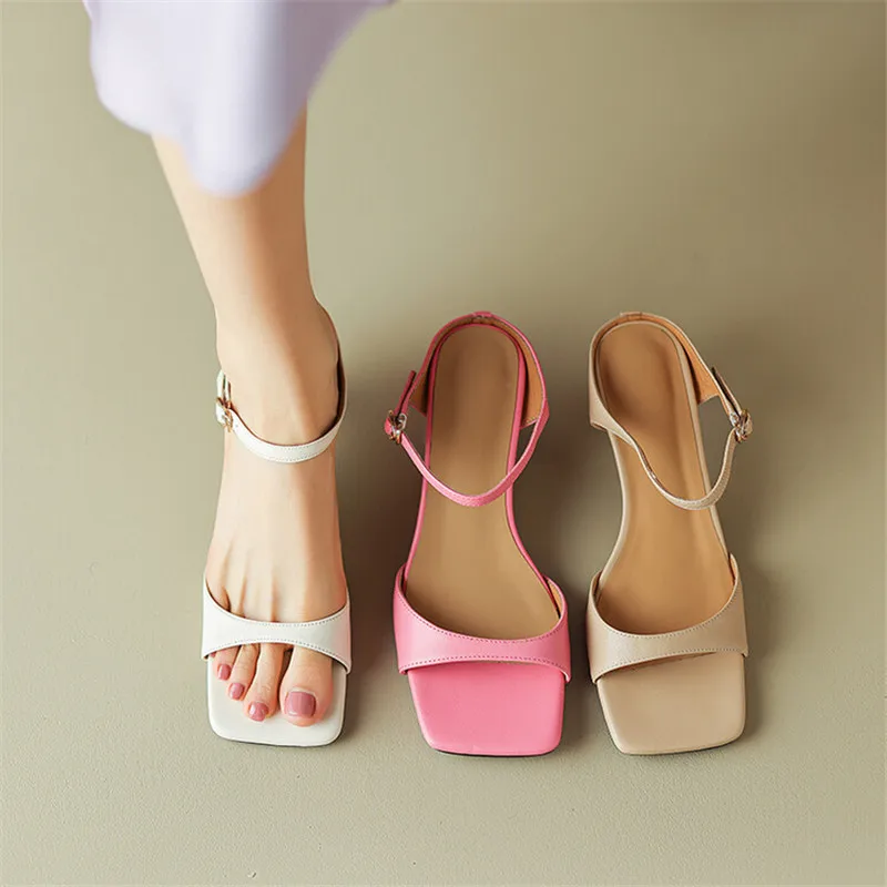 2023 Summer Sandals Women Shoes Mules Shoes for Women Square Toe Slippers French Simple Buckle Sandal Open Toe Slippers Women