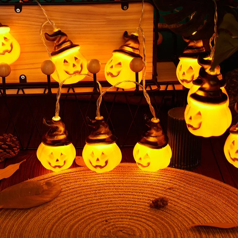 Lilin bercahaya tanpa api dekorasi rumah dan halaman Halloween, lampu senar Halloween 3M 20LED