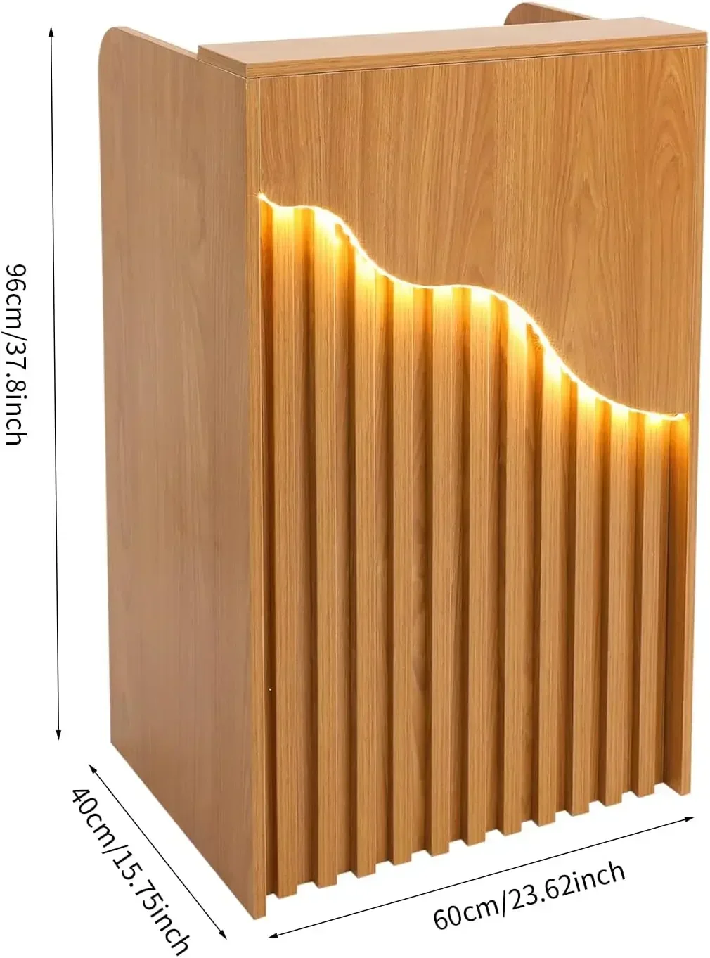 Oak Front Desk Reception Counter With LED Light Lockable Drawer For Lobbies Salons Retail Home Offices Reception Rooms