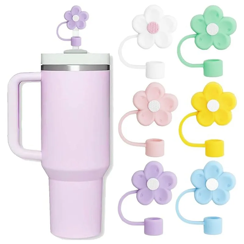 10mm Silicone Flower Straw Cap Compatible With Stanley Cup Dustproof Protective Straw Topper Plug Kitchen Tumblers Accessories