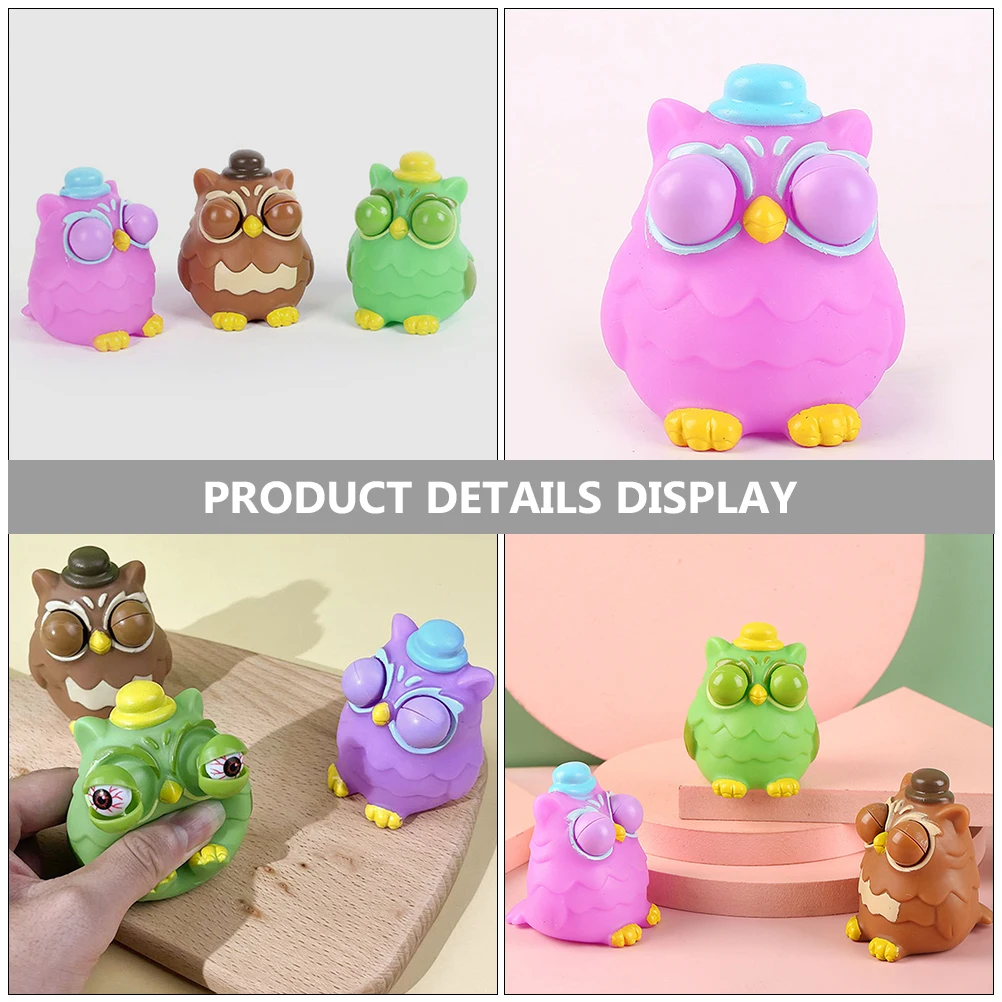 3Pcs Owl Squeeze Cartoon Popping Eyes Novelty Stress Relief Fun Lightweight Compact Pressure Release Squeeze Toys
