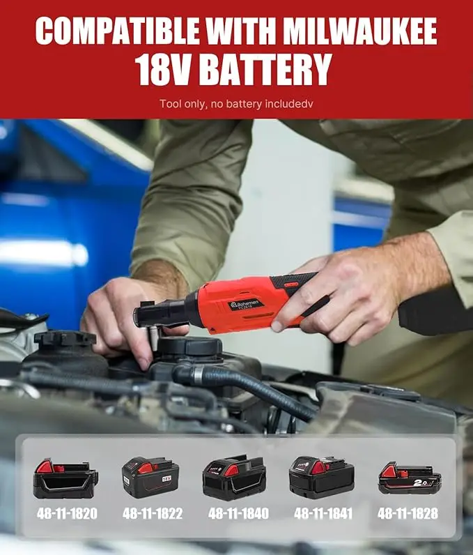 Cordless Ratchet Set for 18V Batteries, 60 ft-lbs 400 RPM Variable Speed Trigger Electric Ratchet (Batteries Not Included)