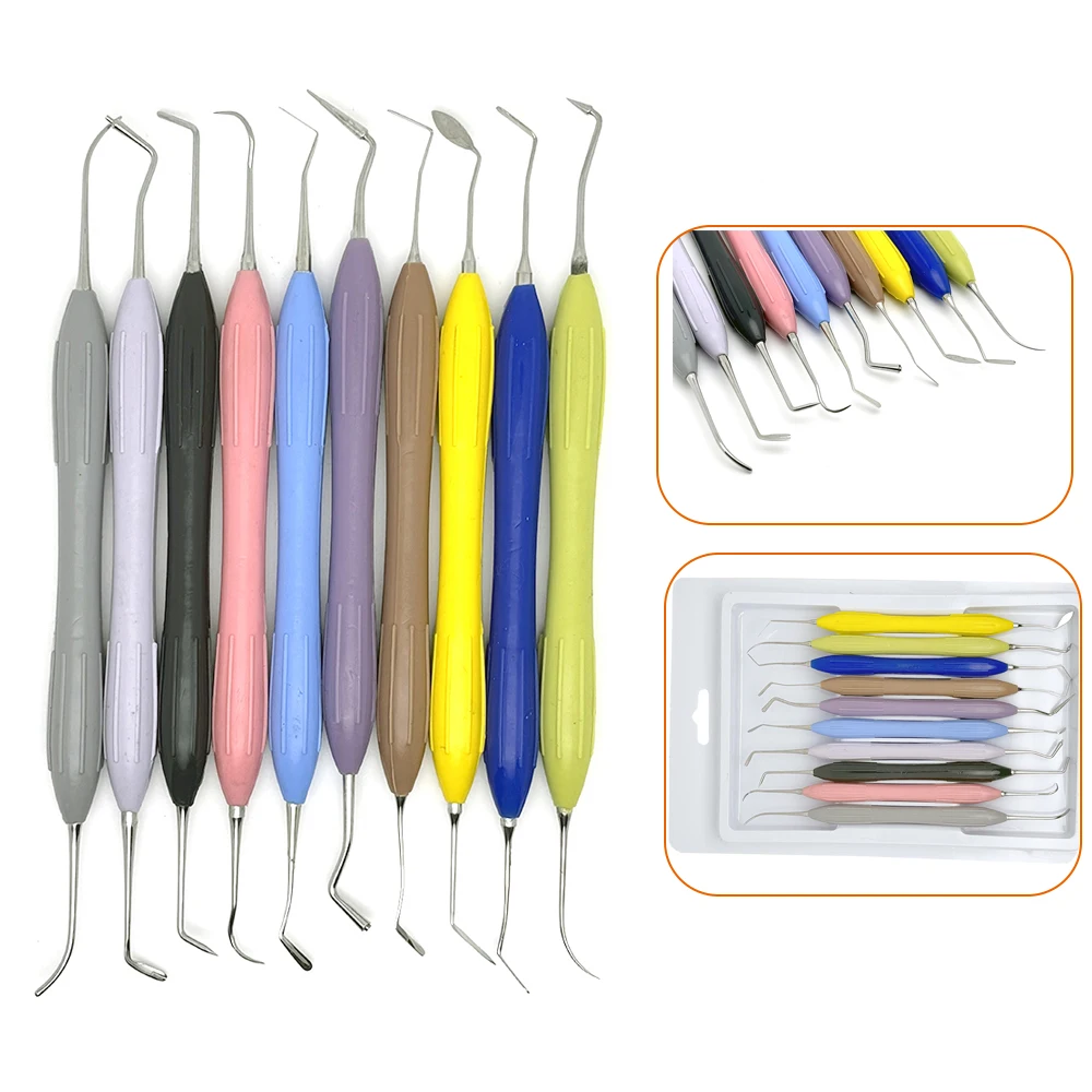 

7/10Pcs Dental Composite Resin Filler Filling Spatula Kit Aesthetic Repair Set Silicone Non-Slip Handle with Sterilization Box