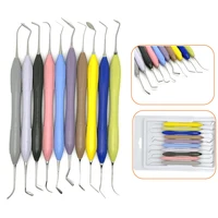 Kit de espátula de llenado de resina compuesta Dental, juego de reparación estética, mango antideslizante de silicona con caja de esterilización, 7/10 Uds.