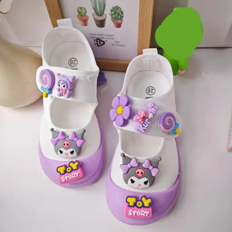 

Холщовая обувь Kuromi для девочек, новая весенне-осенняя детская обувь принцессы Sanrios, детская обувь, кавайная студенческая обувь с героями мультфильмов, аниме-фигурка