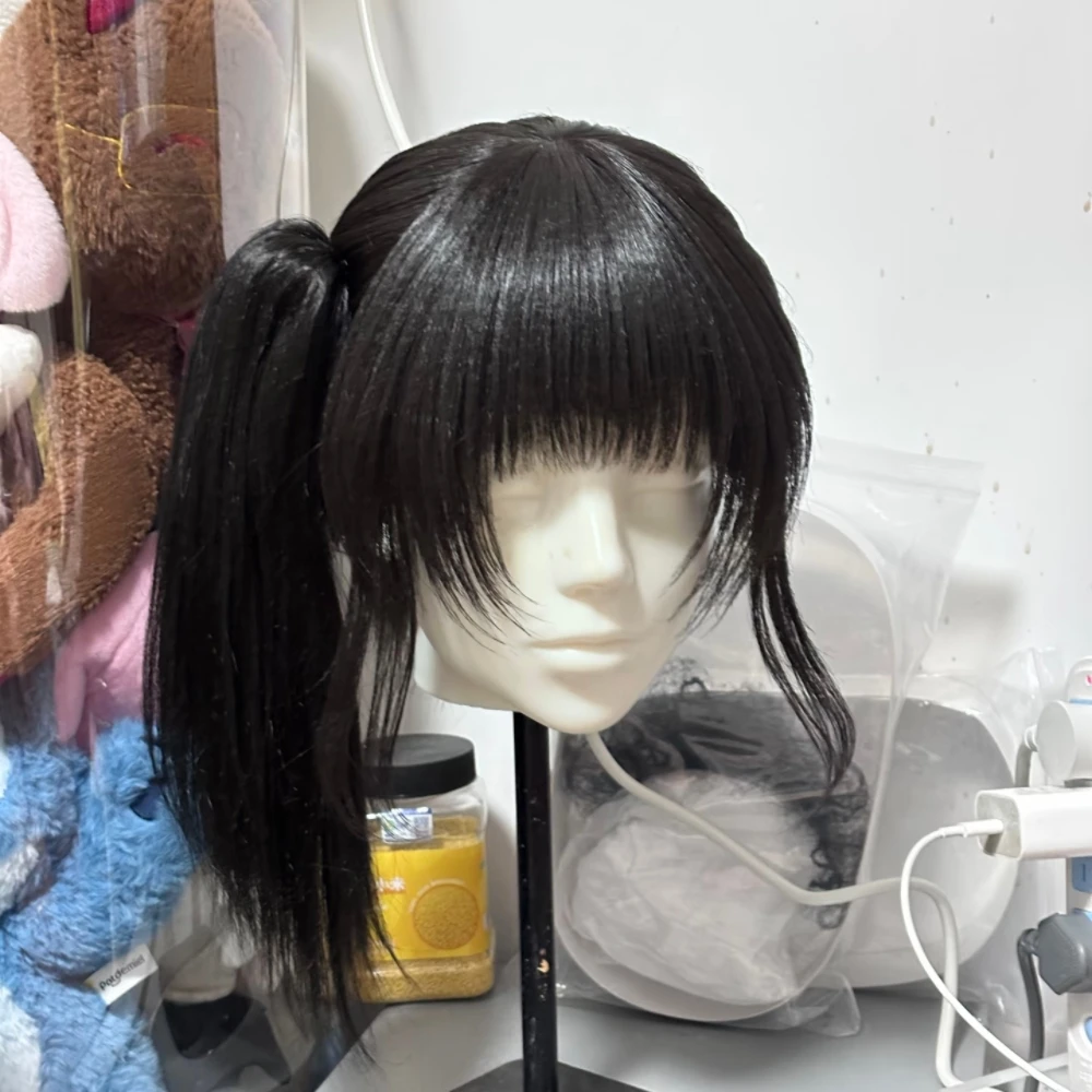 Anime Kanao Tsuyuri Cosplay Wig Black Single Ponytail Short Hair Synthetic Fiber Hair Heat Resistant Wig With Rose Net Halloween