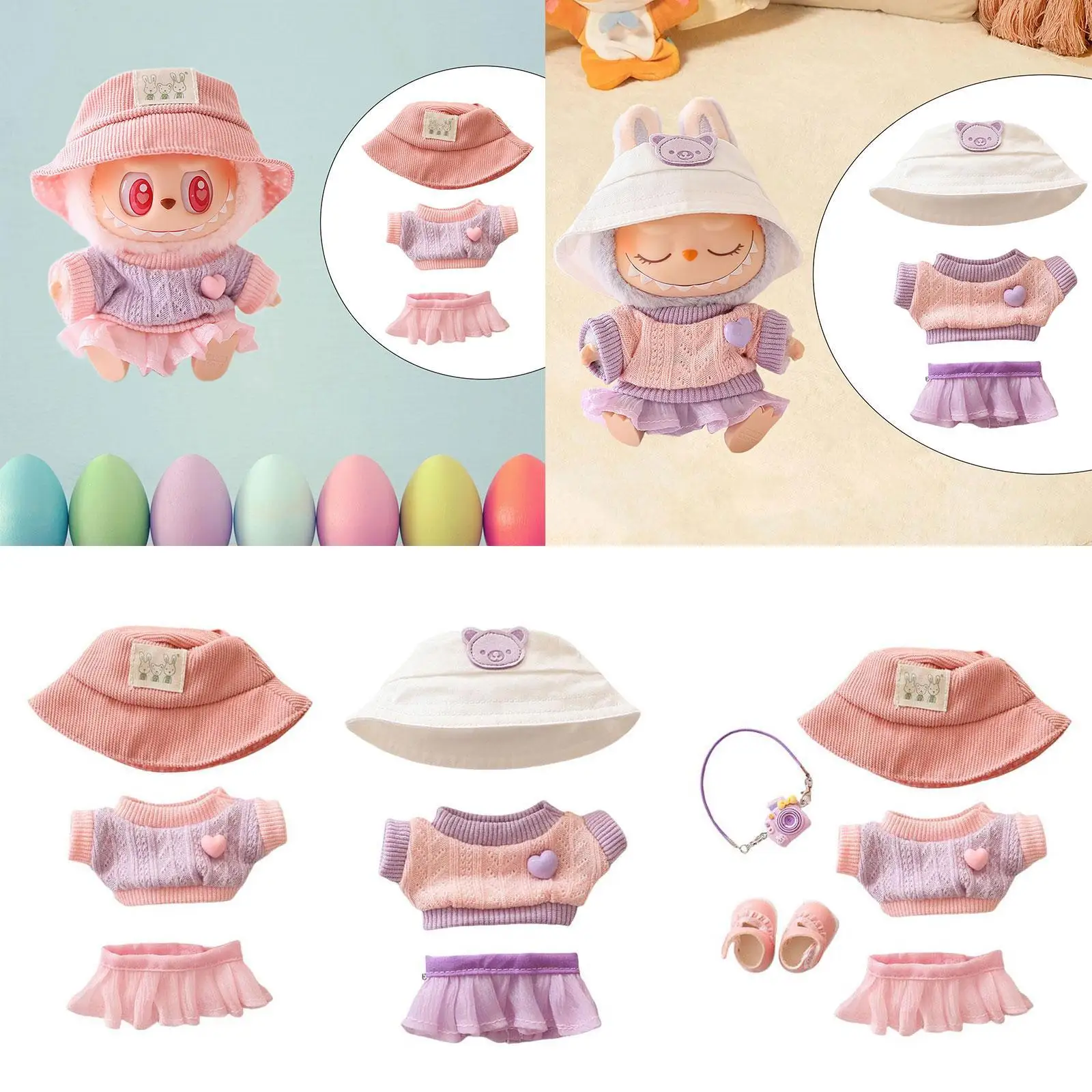 Pull à beurre et jupe en gaze, faites vos propres poupées, accessoires photo bricolage pour enfants, cadeau d'anniversaire avec chapeau, habillage pour poupées de 17cm