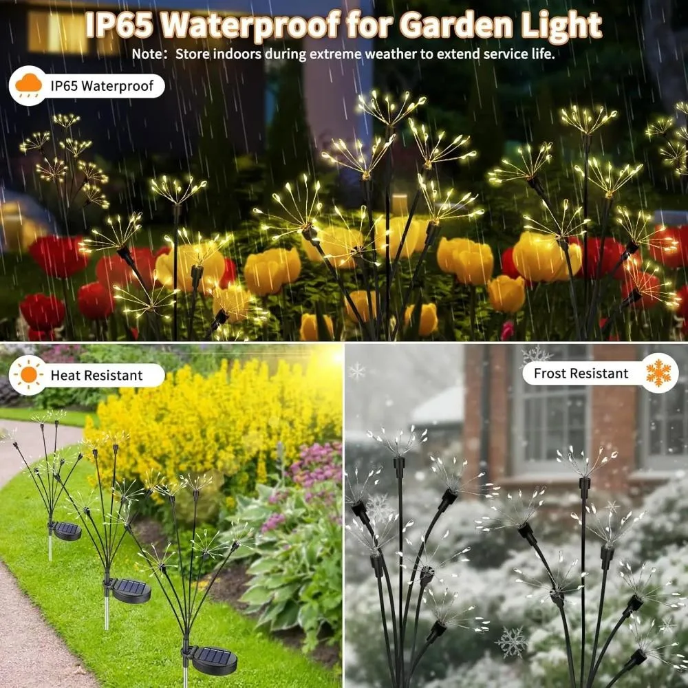 Solar Garden Lights Twinkling Firework Lights with 2 Modes 60LED Waterproof Solar-Powered Lamp for Outside Yard Pathway Decor