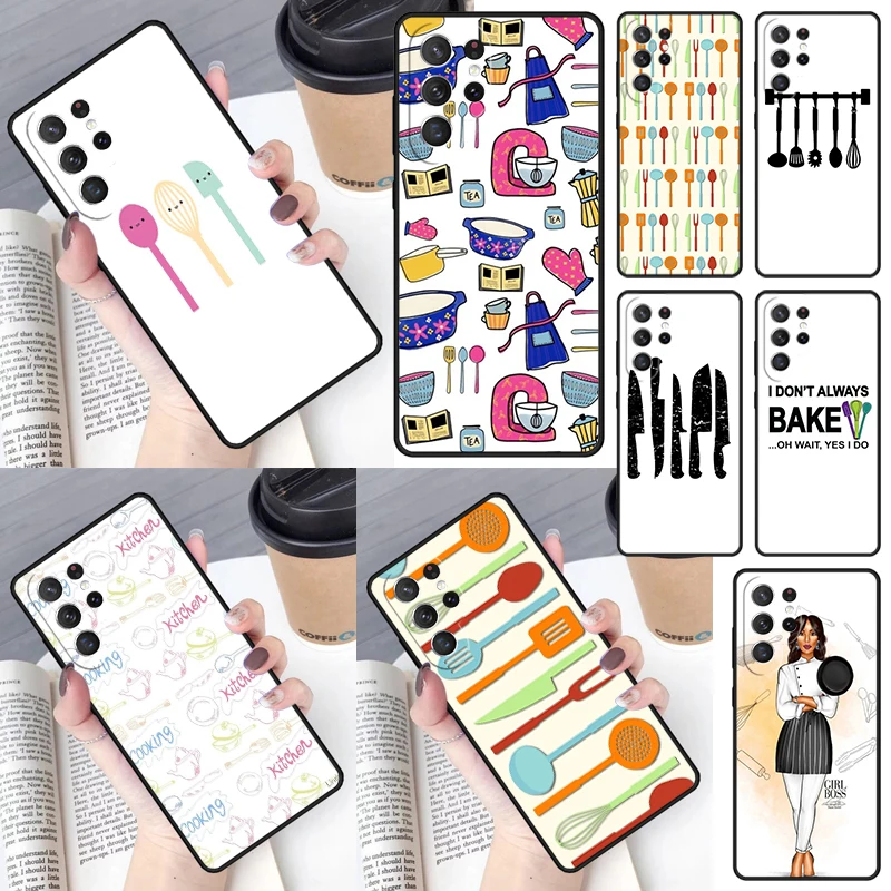 Kitchen Utensil Colored Silhouettes Cover For Samsung Galaxy S23 Ultra S22 S20 S21 FE S8 S9 S10 Plus Note 10 20 Ultra phone Case