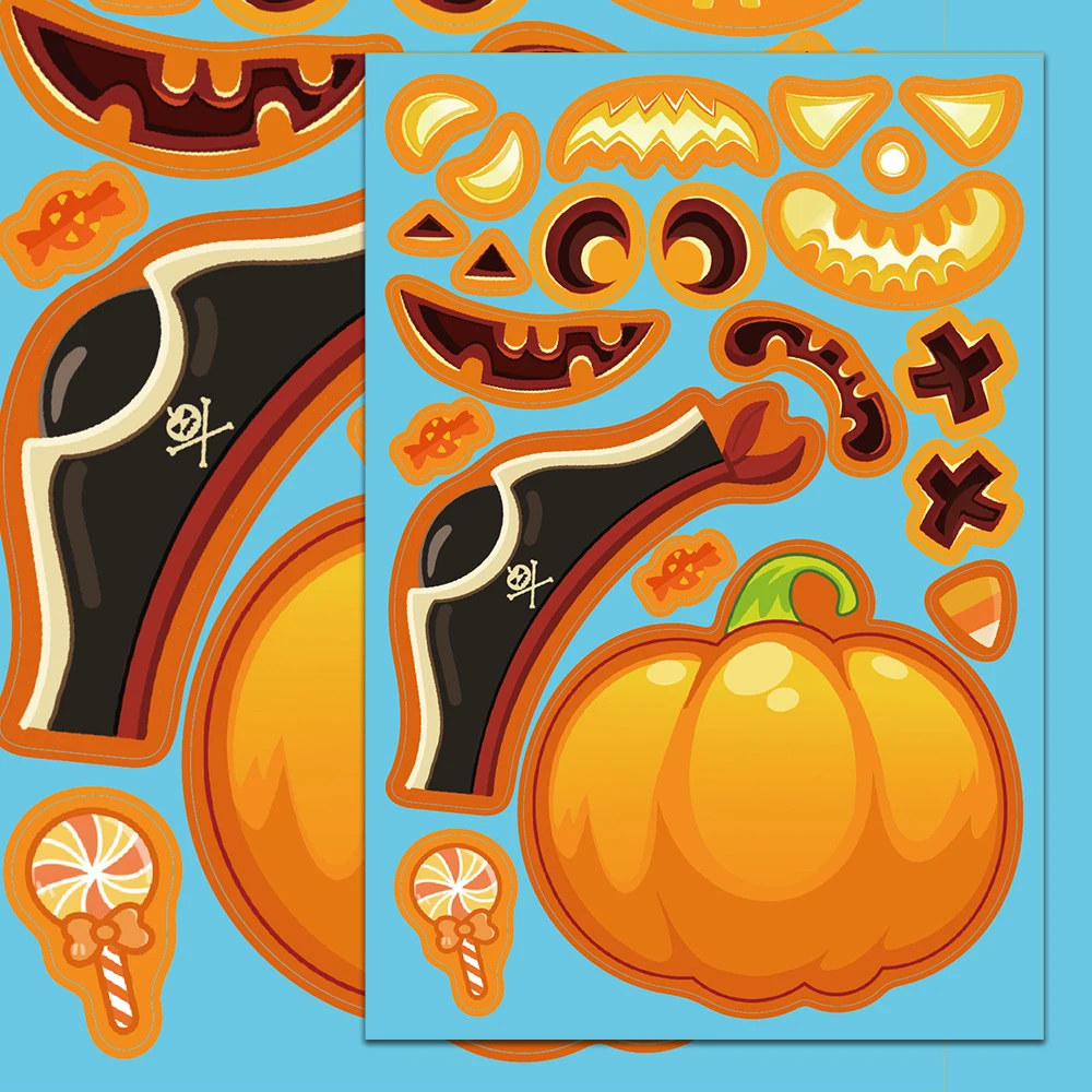 8/16 Blatt Halloween-Kürbis-Geist-Puzzle-Aufkleber zum Basteln für Kinder, zum Basteln eines Gesichts, Hexen-Montagepuzzle-Aufkleber, Partybevorzugung, DIY-Spielzeug