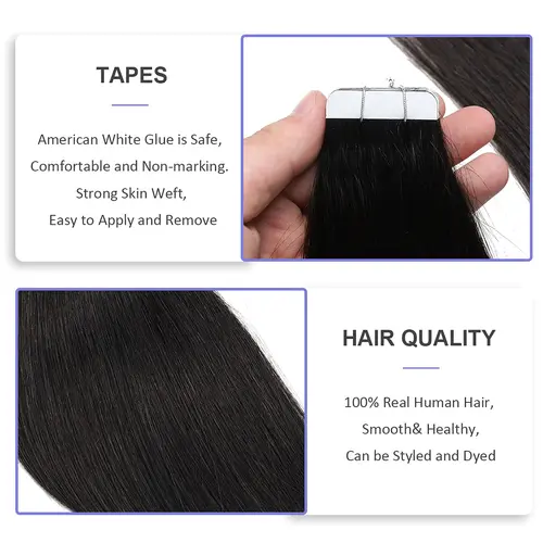 Imagen 2 del producto Extensiones de Cabello 100% humano para mujer, cinta adhesiva reemplazable de trama de piel sin costuras, 20/40 piezas, 26 pulgadas