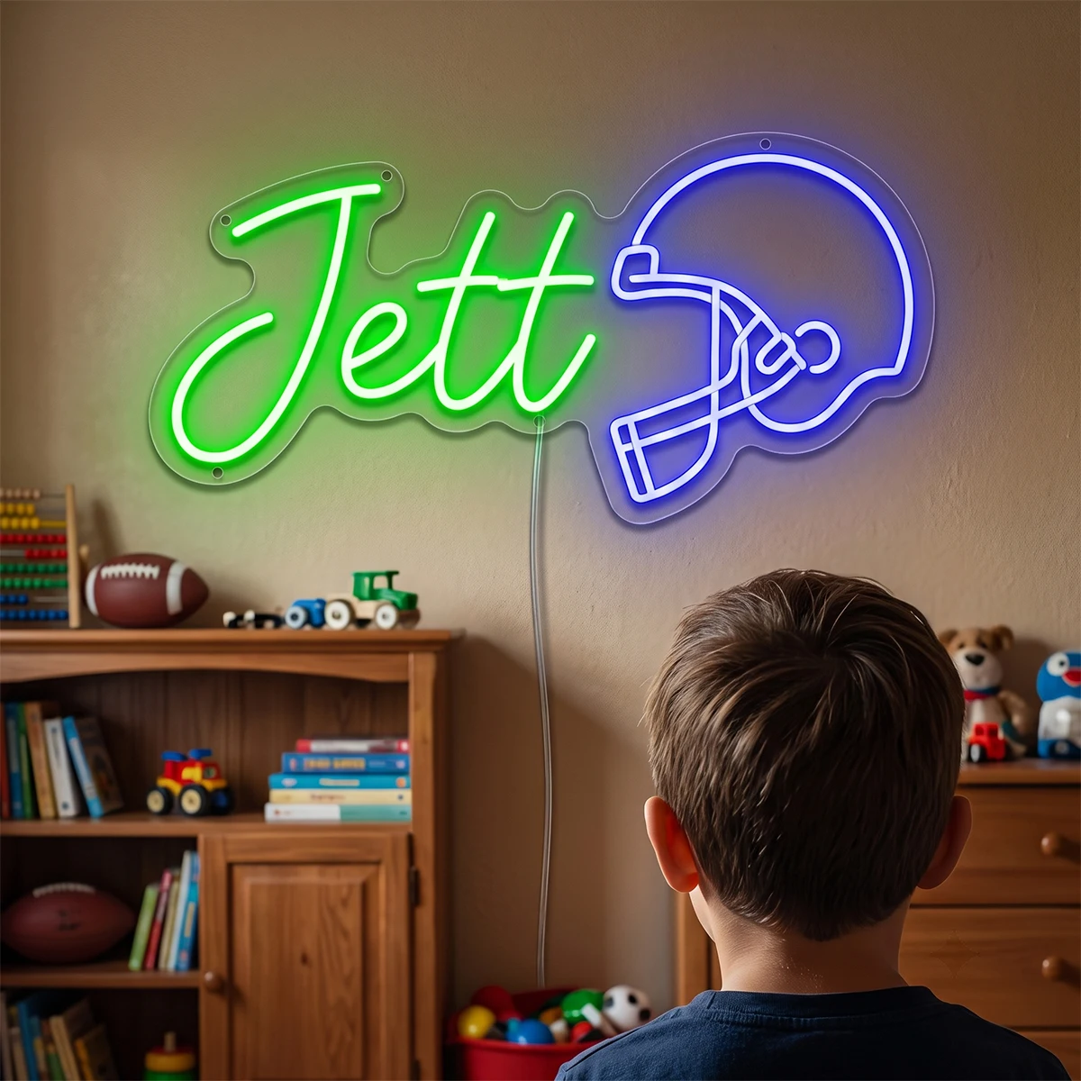Customizable Neon Light Sign Rugby Helmet Design with Personalized Name Wall Decor Glowing Party Gift for Dormitory Or Home