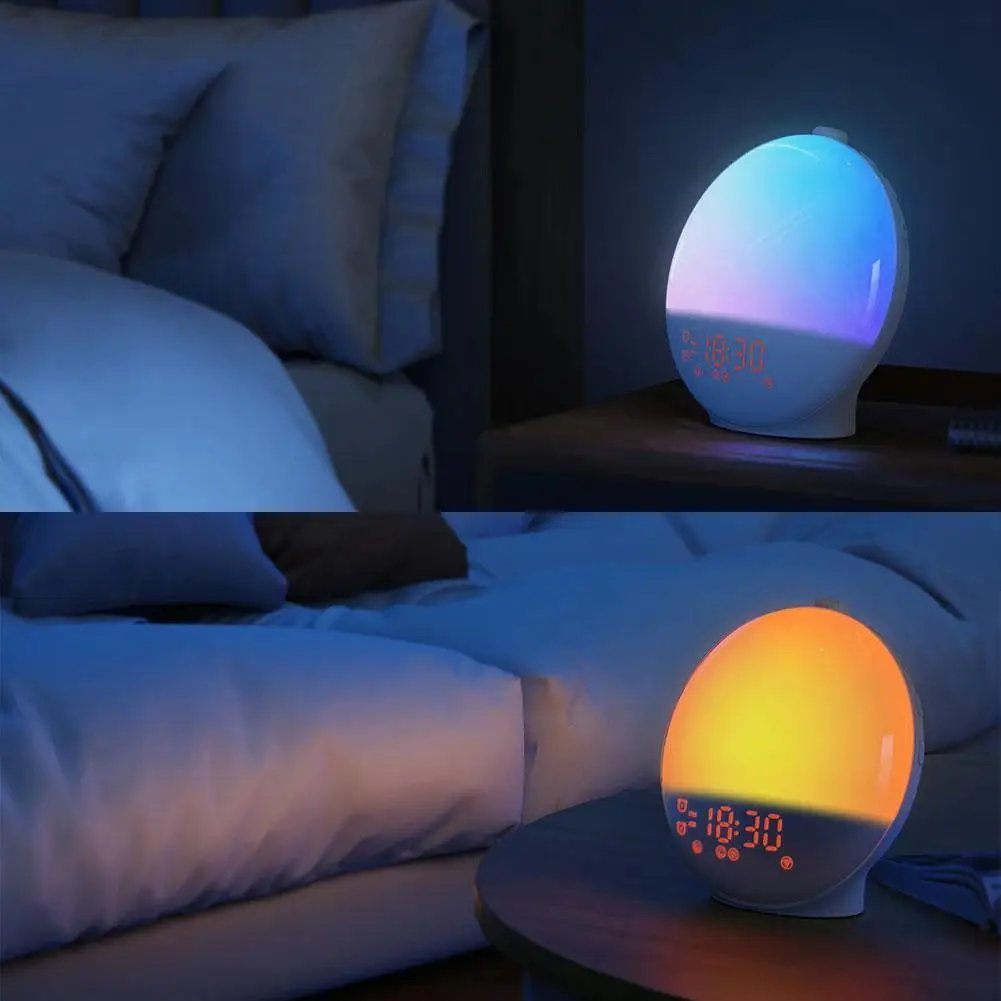 Simulated Sunrise Wake-up Light Led Electronic Alarm Lamp Sleep Aid Broadcast Children's Bedside Clock Atmosphere Music Lam S1v0 - Image 4