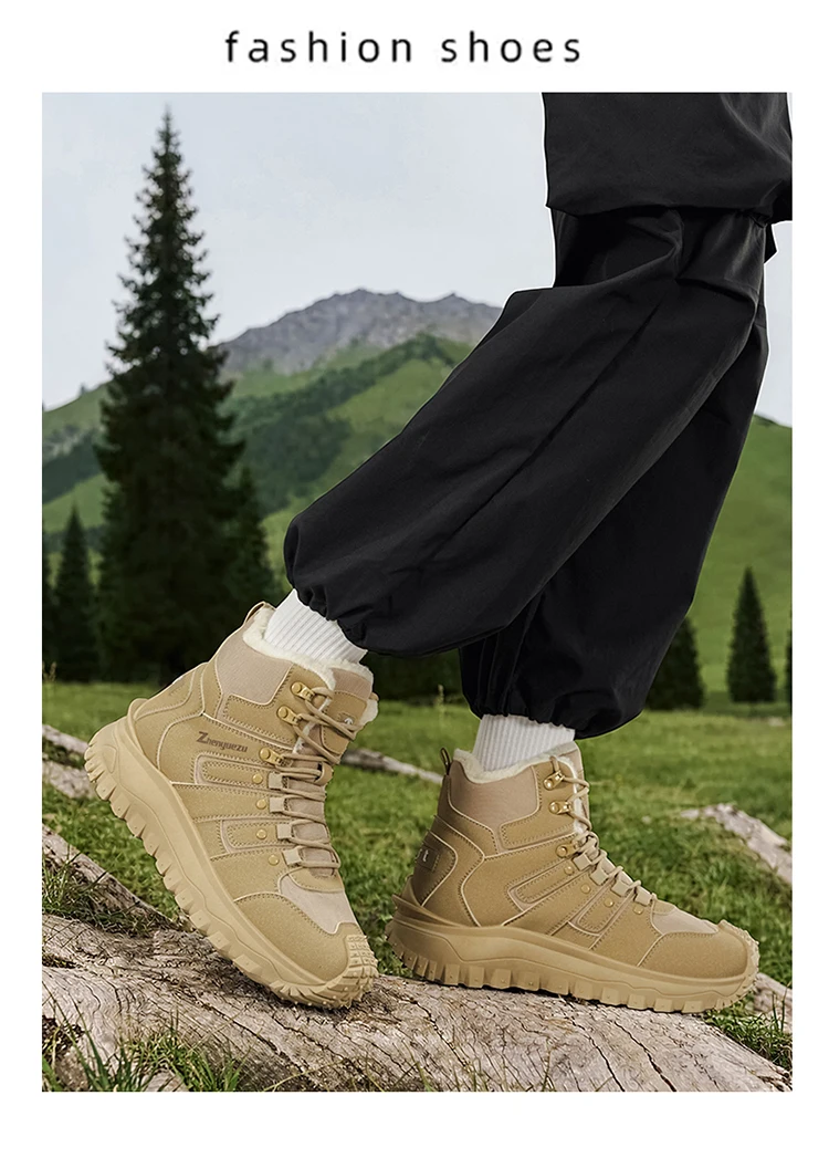 Winter-Essentials Schneestiefel, Outdoor-Wanderstiefel mit Fleecefutter, Warme Herren-High-Top Rutschfeste Wanderschuhe – Detail 10