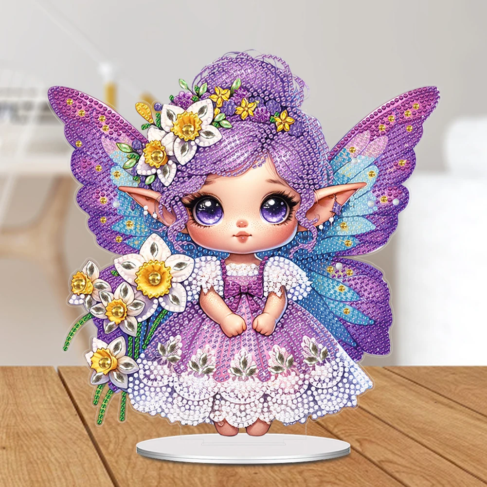 Acrylic Elf Butterfly Girl Table Top Diamond Painting Ornament Kits Diamond Painting Home Office Desktop Decor for Beginner