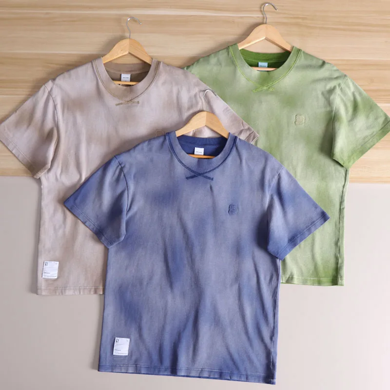 

Футболка в стиле ретро, окрашенная в американском стиле, свободная посадка, повседневный круглый хлопковый топ Ne ort Sve для молодых мужчин, летний современный сле