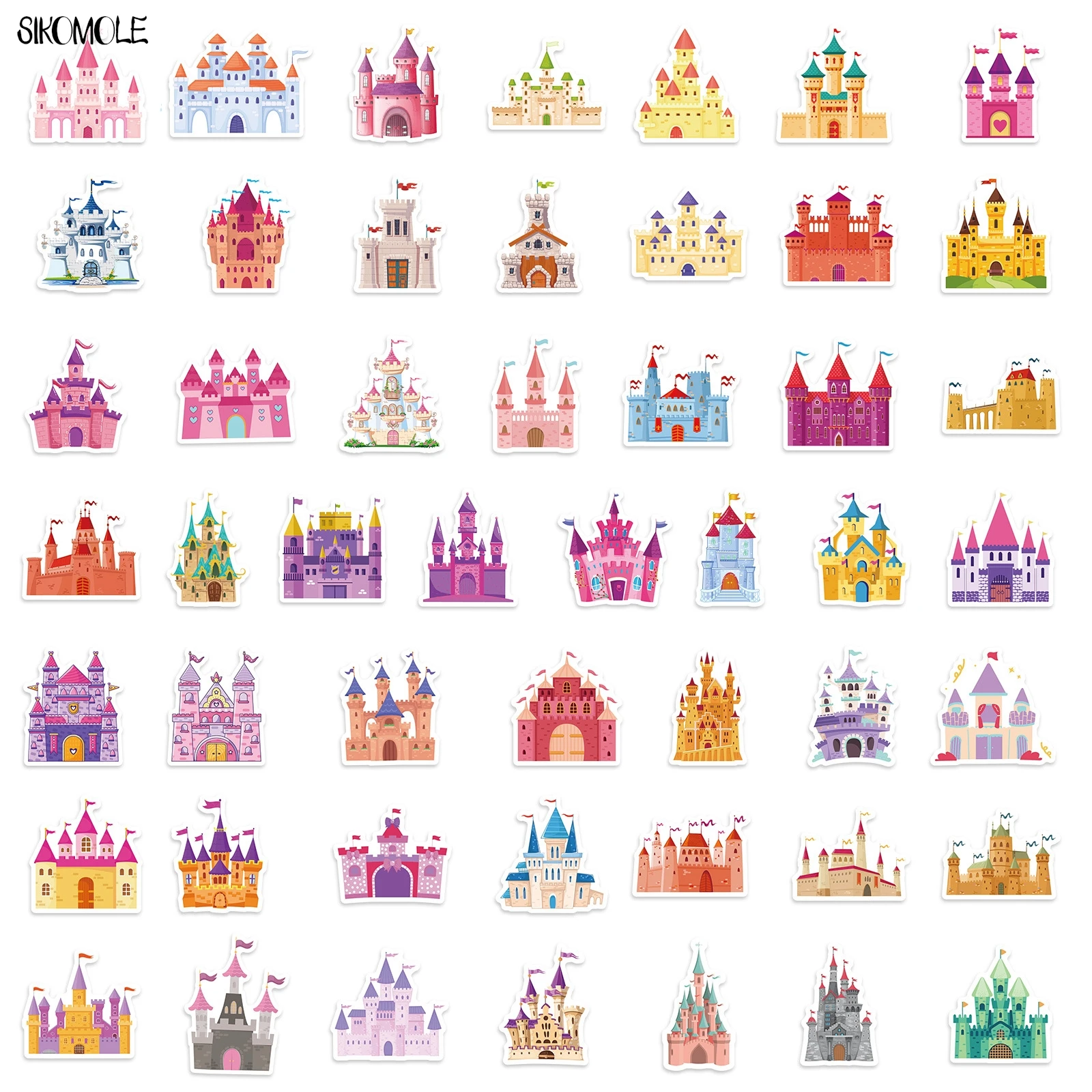 Cartoon Fairy Tale Crown Castle Adesivo, Laptop DIY, Bagagem, Skate, Graffiti Adesivos, Decalques, Kid Brinquedos Presente, Kawaii DIY, 10 Pcs, 50 Pcs, 100Pcs