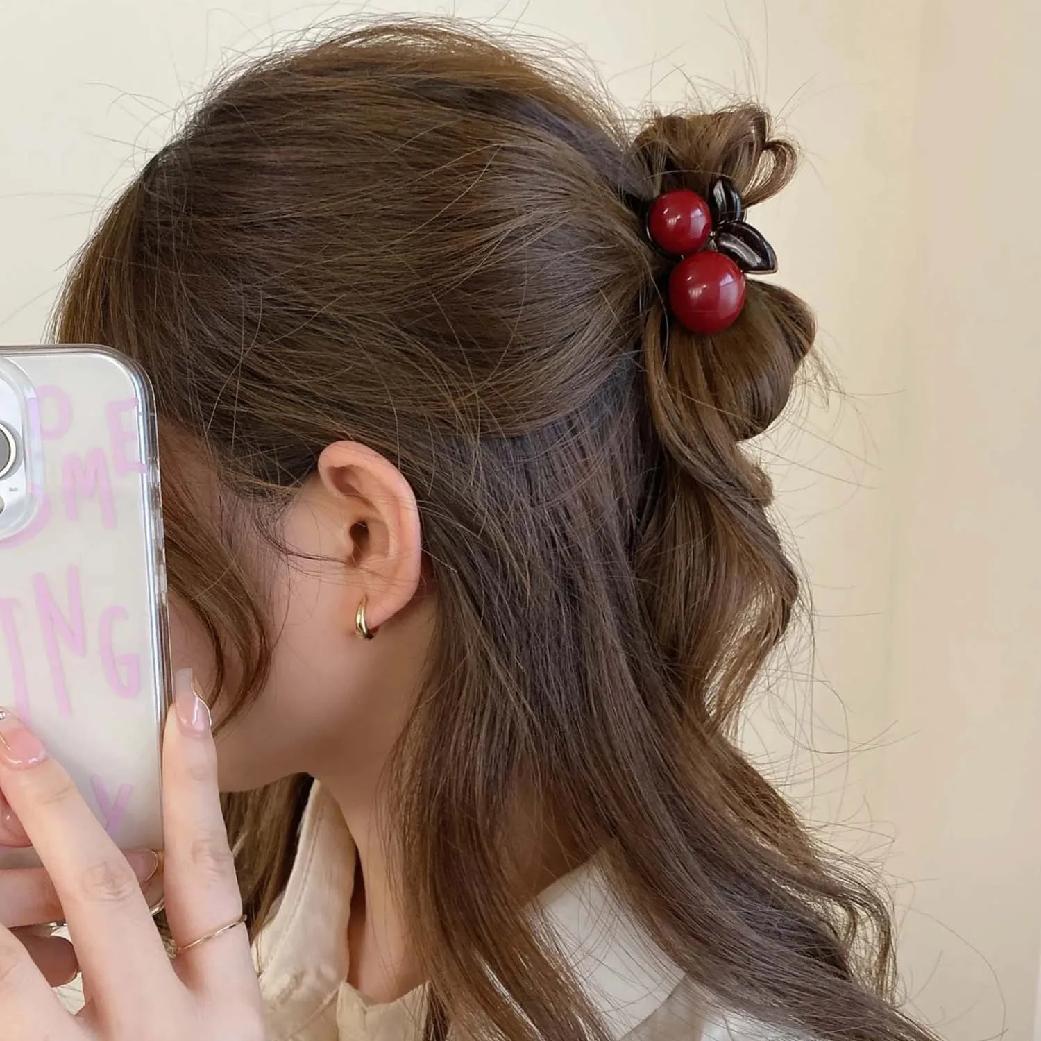 Cherry Red Bow Velvet Texture Elegant Hair Clip Fashionable Versatile Edge Hairpin Sweet Cool Headwear Girl Hair Accessories