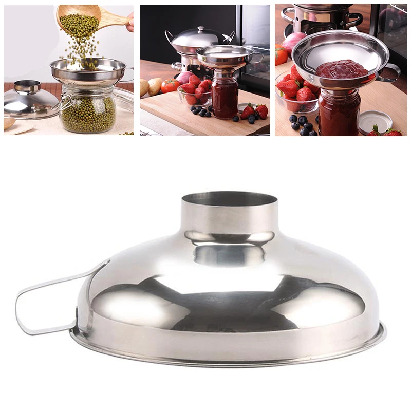 Kitchen Cooking Tools Stainless Steel Wide Mouth Canning Funnel Hopper Thick Salad Dressing Funnel Wide-Mouth Can For Oil Wine