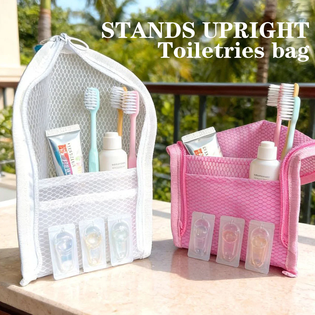 1pc Large Capacity Foldable Standing Toiletry Bag Portable Travel Home Toothbrush Cosmetic Storage Organizer