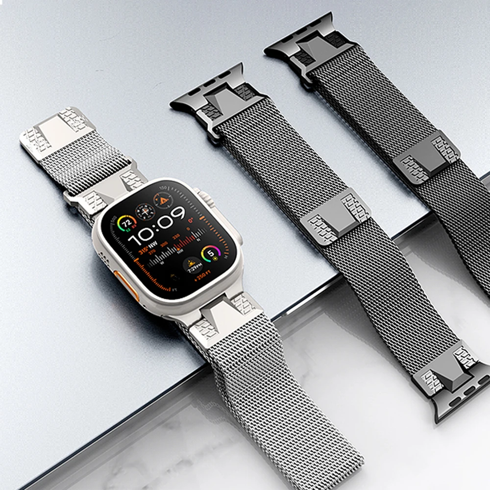 Magnetic strap for Apple Watch Ultra 49mm 42 45mm 44 band stainless steel milanese loop for iWatch Series 9 8 7 6 5 4 se ultra2