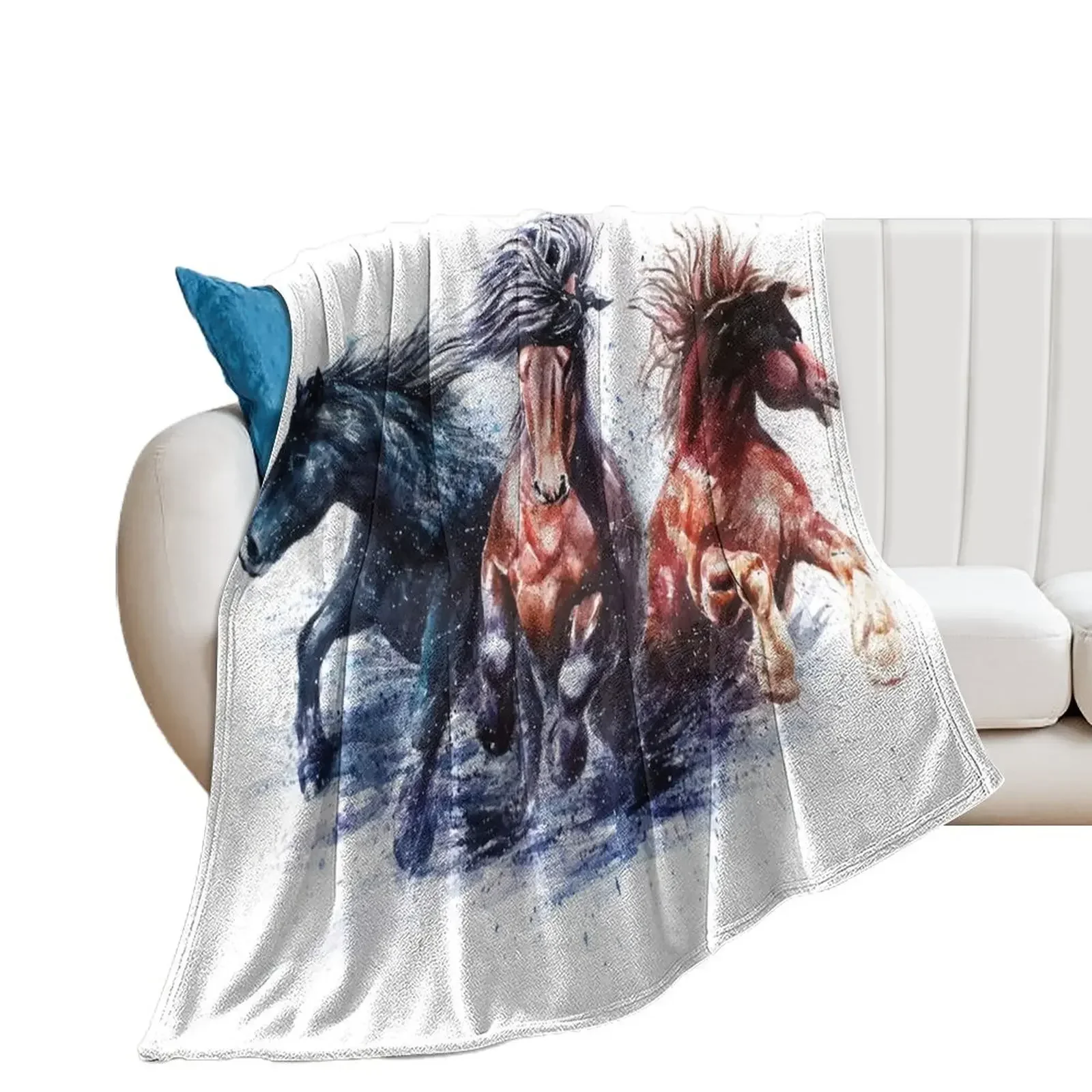 

Horses watercolor Throw Blanket Furrys Giant Sofa Polar Blankets