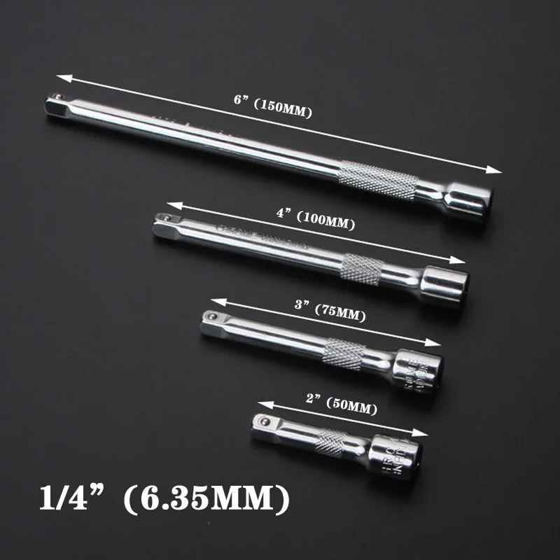 1/4" 6.35mm CR-V Drive Socket Extension Rod 2"/3"/4"/6" Connecting Rods Chrome Plated Shank for Ratchet Wrench Auto Repair Tools