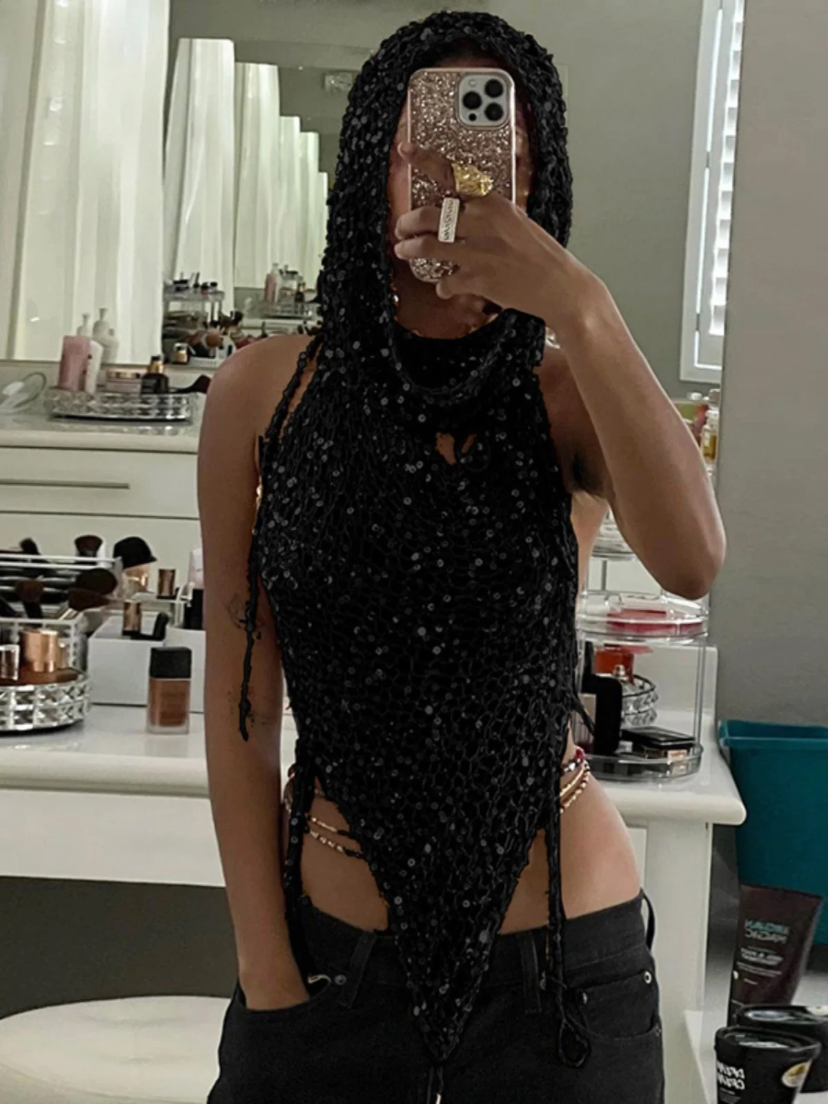 مثير الجوف خارج الترتر الأعلى و orts دعوى عالية الخصر ort السراويل قطعتين مجموعة الشارع Sle تنورة غير رسمية رقيقة المواد انقطاع #2