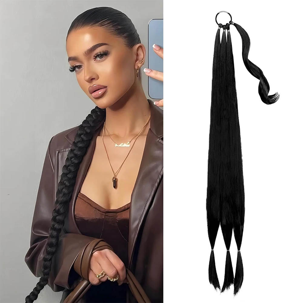 

30 Inch DIY Braiding Hair Ponytail Extensions, High Temperature Synthetic Wrap Around Ponytail Hairpieces with Elastic Tie