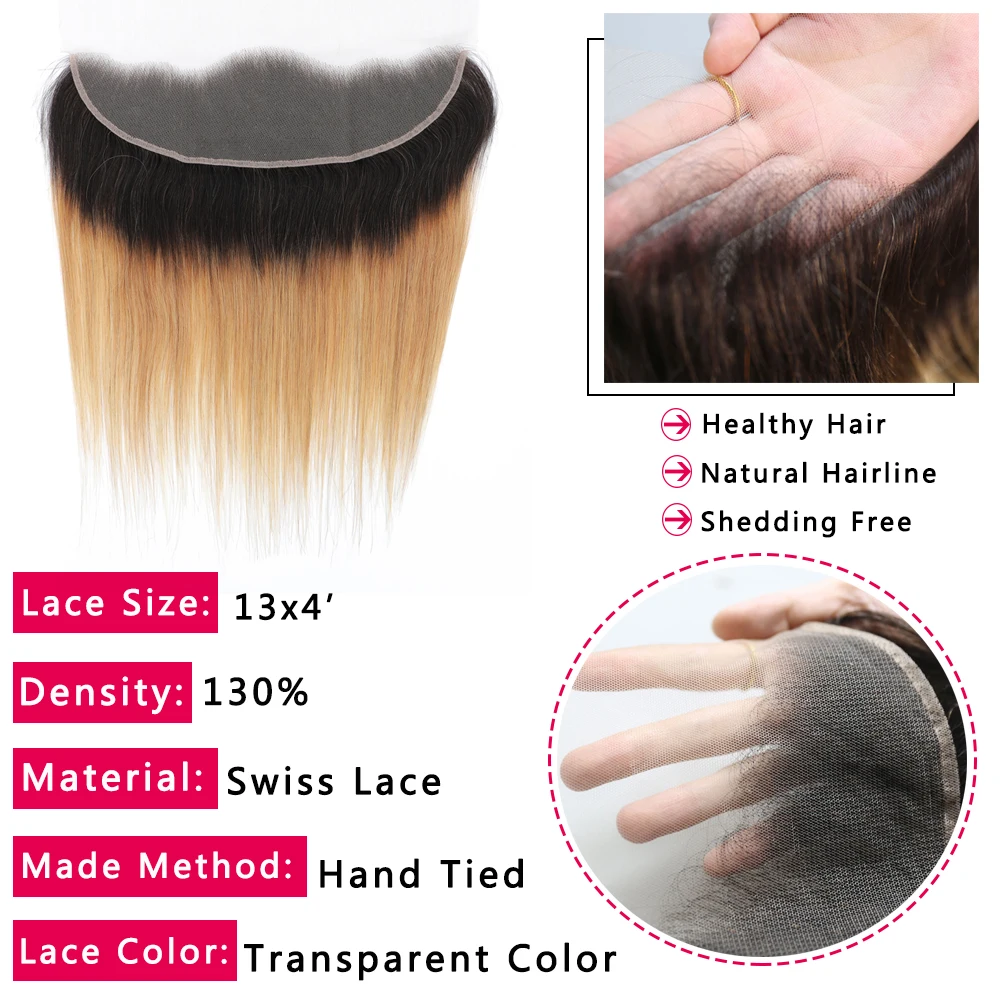 Brasilia nische gerade menschliche Haar bündel mit frontalen 13x4 ombre blond gefärbten remy Haarweb bündeln mit Verschluss 215g-242g