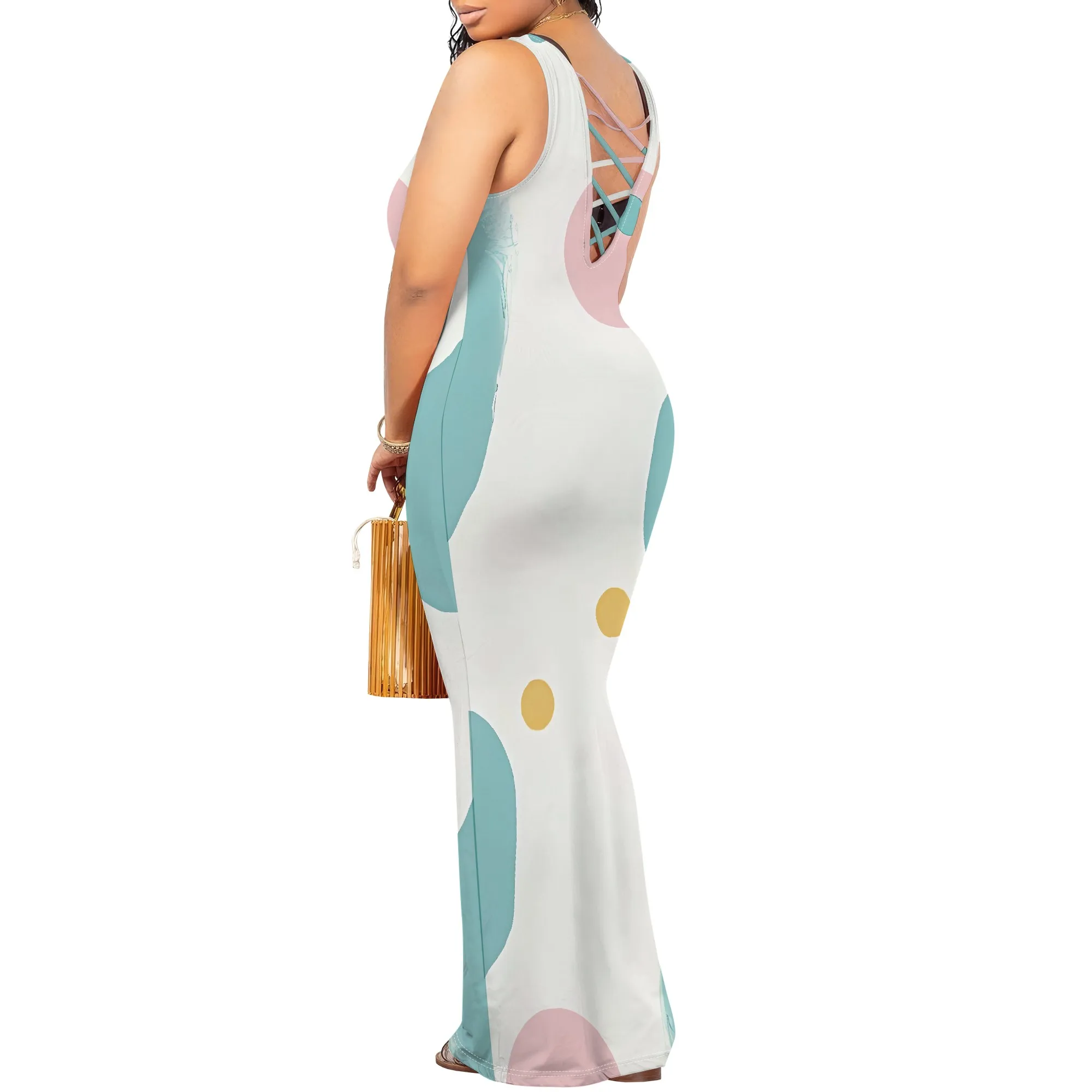 Womens Fashion Sleeveless Loose Sexy  Vacation  Scoop Neck Dress Print Sleeveless Print  Casual Dress