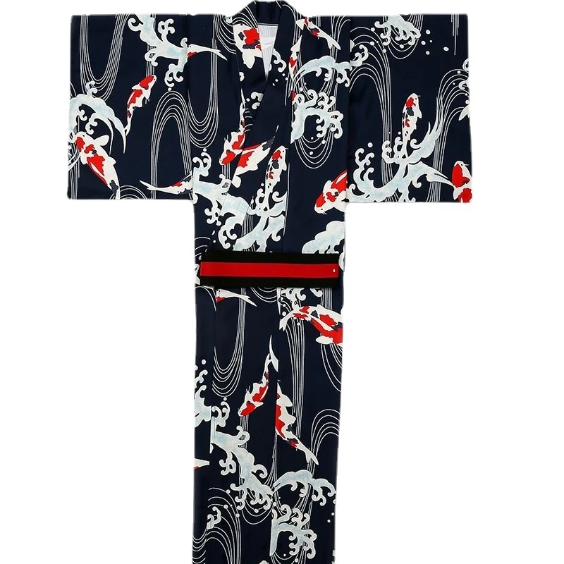 Japanese Traditional Kimono For Men Bathing Robe Loose Style Wear Homewear Long Gown