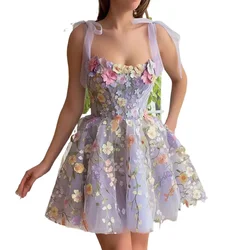 2024 European and American women's fashion three-dimensional flower embroidery bag hip sexy strap dress