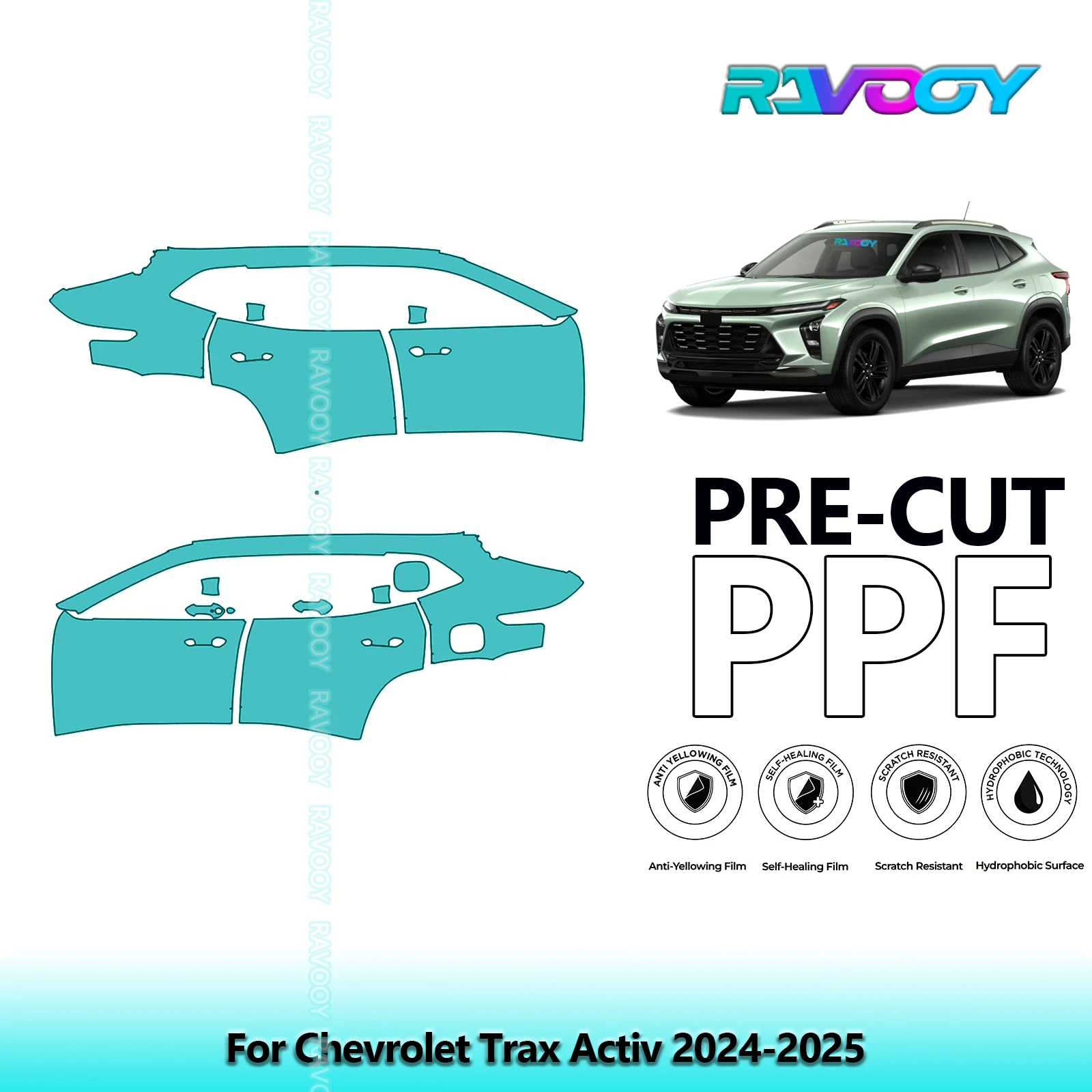 

For Chevrolet Trax Activ 2024-2025 8.5mil Clear Matte Pre-Cut PPF Door & A/B Pillar Kit TPU Paint Protection Film Set